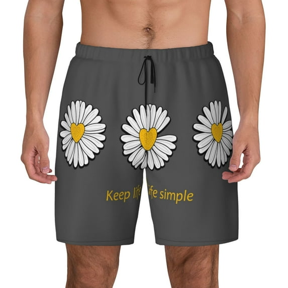 Daiia Keep Life Simple Daisy Flower Mens Swim Trunks Swim Shorts Quick Dry Swim Shorts with Mesh Lining Pockets-X-Large