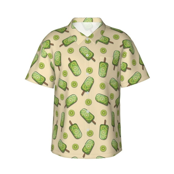 Daiia Kiwi Ice Cream Hawaiian Shirt for Men Gentle Cotton Regular Short Sleeve Casual-XX-Large