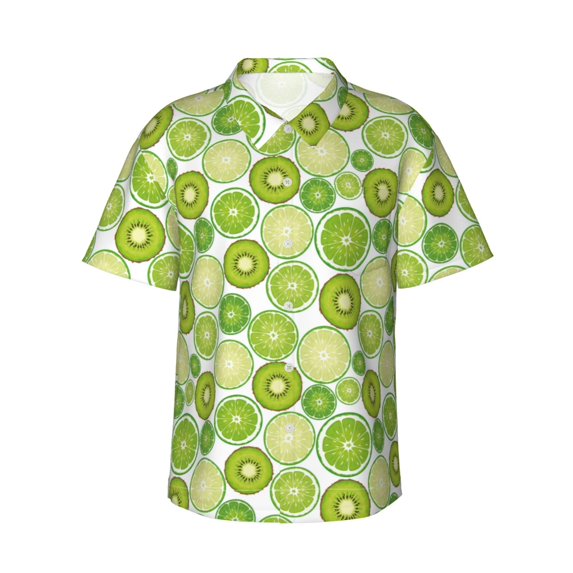 Daiia Kiwi Lemon Hawaiian Shirt for Men Gentle Cotton Regular Short Sleeve Casual-X-Large