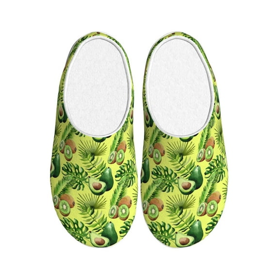Daiia Kiwi and Avocado Print Women’s Fuzzy Slippers Memory Foam Lightweight House Shoes Cozy Loafer Flannel House Shoes-40/41