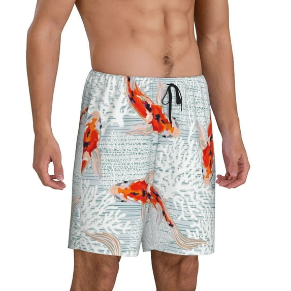 Daiia Koi Fish Corals,Spring Summer Mens Woven Stretch Pajama Short,Short Pajama Pants-3X-Large