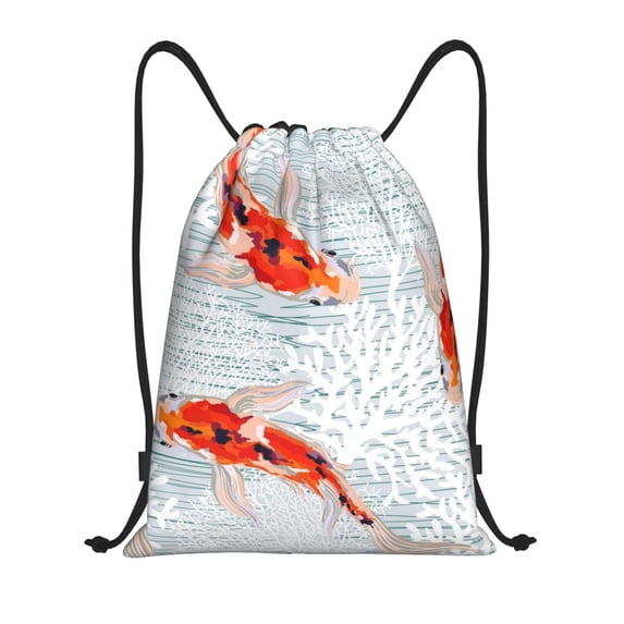 Daiia Koi Fish Corals,Spring Summer Pattern Drawstring Backpack, Gym Bag, Lightweight Backpack, Water-Resistant Bag Travel Sports Backpack, Fitness Bag, Yoga Bag-Small