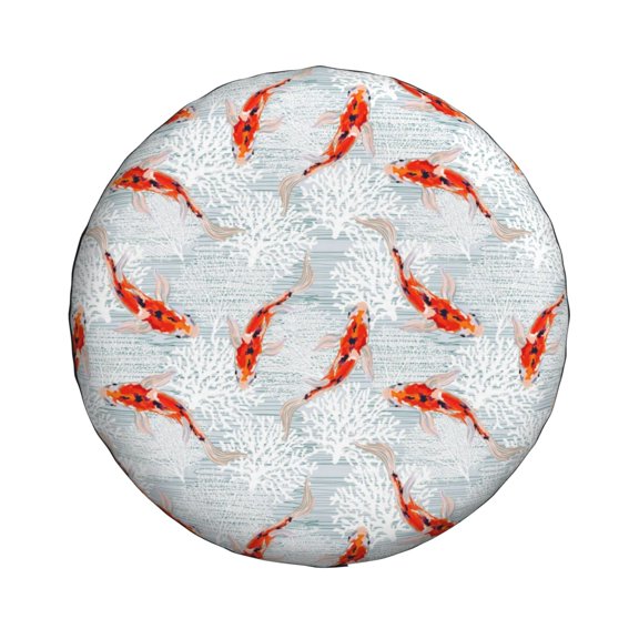 Daiia Koi Fish Corals,Spring Summer Tire Covers , Travel Trailer Camper Truck SUV Motorhome Waterproof Wheel Cover, Sun Rain Snow Protector-15 inch