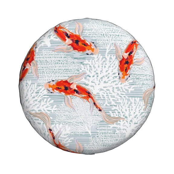 Daiia Koi Fish Corals,Spring Summer Tire Covers , Travel Trailer Camper Truck SUV Motorhome Waterproof Wheel Cover, Sun Rain Snow Protector-16 inch