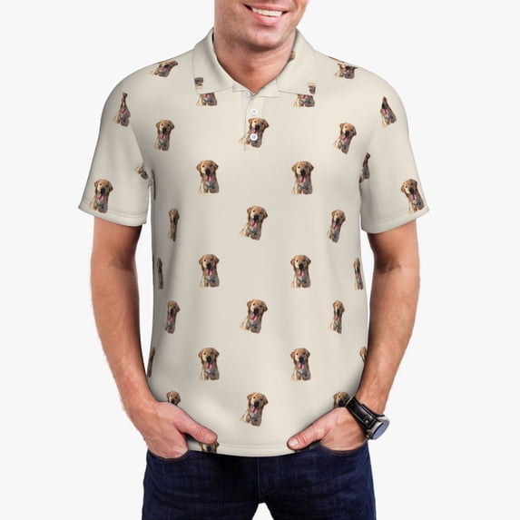 Daiia Labrador Retriever Dog Pattern Men’s Polo Shirts,Solid Deck Shirt,Classic Fit, Breathable Cotton Polo for Casual and Sport Wear-X-Large