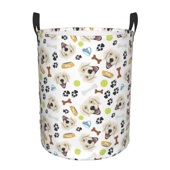 Daiia Labrador Retriever Dog Round Laundry Basket with Handles Thickened Waterproof Circular hamper,Dirty Clothes Storage Basket for Bedroom,Bathroom,College Dorm-Medium