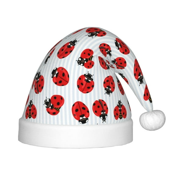 Daiia Ladybug On Blue Stripes Print Christmas Knitted Beanie Hat, Large Knit Hat Xmas Small Gifts For Boys Girls Child Infant