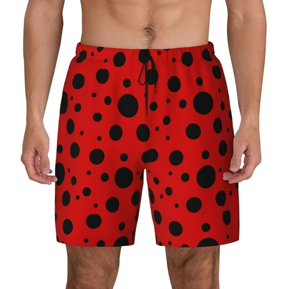 Daiia Ladybug Pattern Mens Swim Trunks Swim Shorts Quick Dry Swim Shorts with Mesh Lining Pockets-Large