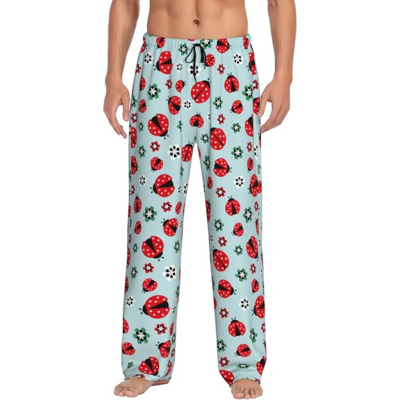 Daiia Ladybugs And Flowers 1 Men's Sleep Pant with Pockets and Drawstring,Pajama Pants-Medium