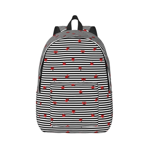 Daiia Ladybugs on Black and White Striped Vintage Canvas Backpack for Men and Women ,Hiking Backpack,Travel Laptop Bag for School,Large Capacity Backpack