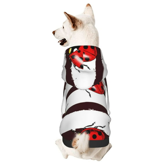 Daiia Ladybugs On Black And White Striped1 Pets Wear Hoodies ,Pet Dog Clothes,Puppy Hoodies,Dog Hoodies Costumes Pet Sweaters-Size Name
