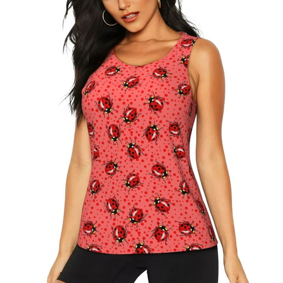Daiia Ladybugs On Red Polka Dot Printed Womens Workout Tops for Women Quick-dry Tank Tops Mesh Yoga Shirts Athletic Running Tank Tops Sleeveless Gym Clothes-XX-Large
