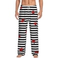 thumbnail image 1 of Daiia Ladybugs on Black and White Striped Men's Sleep Pant with Pockets and Drawstring,Pajama Pants-Small, 1 of 9