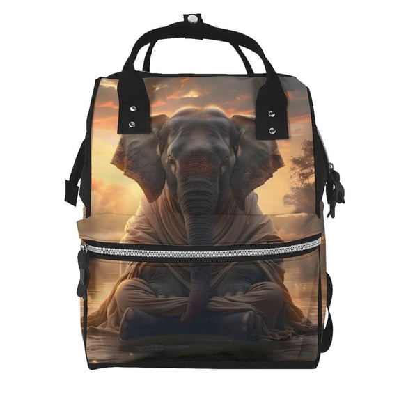 Daiia Lake Meditating Elephant Large Capacity Baby Bag Waterproof Stylish Diaper Bag Mummy Backpack Adjustable Straps Diaper BagBaby Essentials Bag
