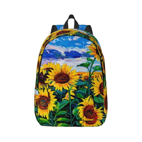 Daiia Landscape With Sunflowers Vintage Canvas Backpack for Men and Women ,Hiking Backpack,Travel Laptop Bag for School,Large Capacity Backpack