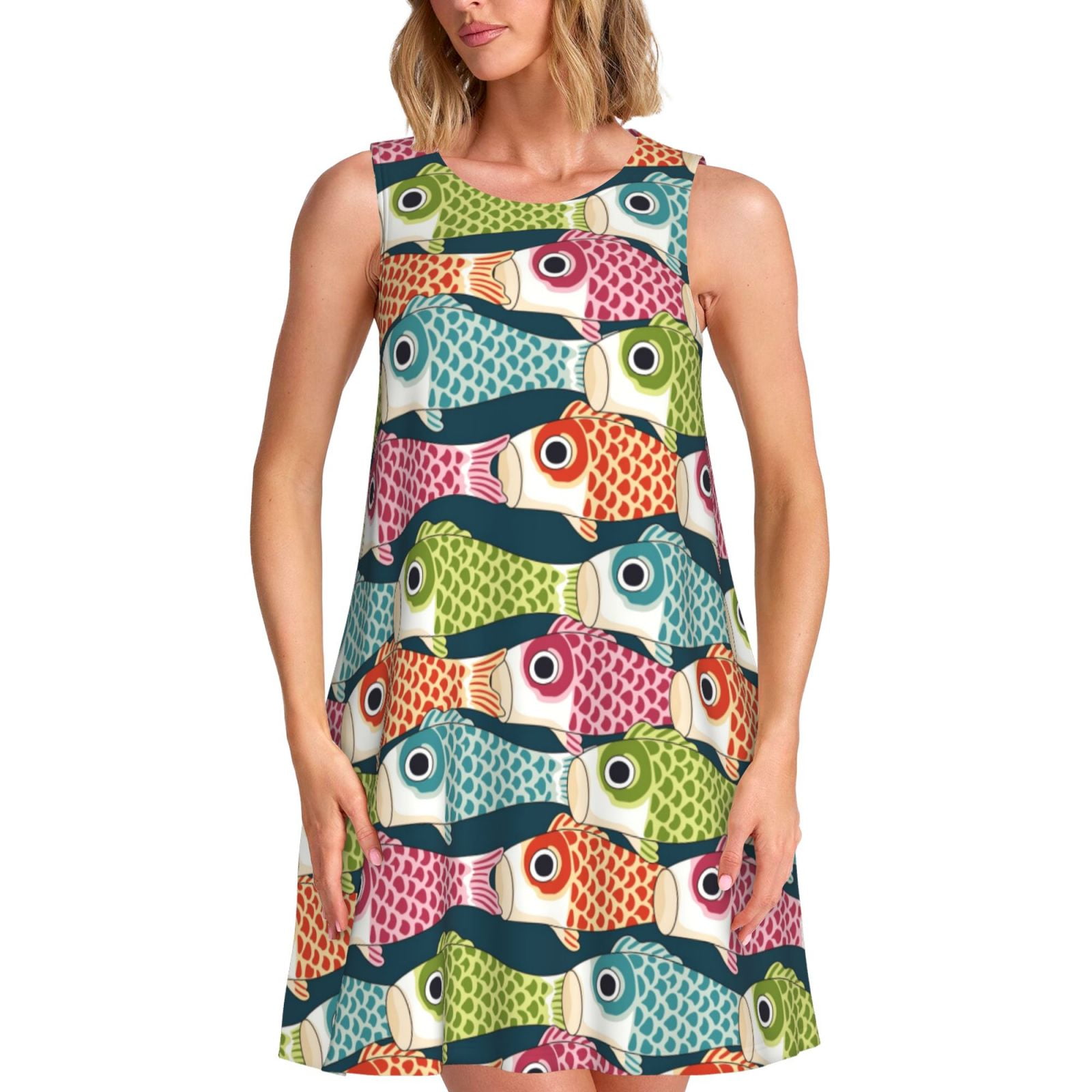 Daiia Lantern Koi Fish Print Women's Dresses 2025 Trendy Short sleeve ...