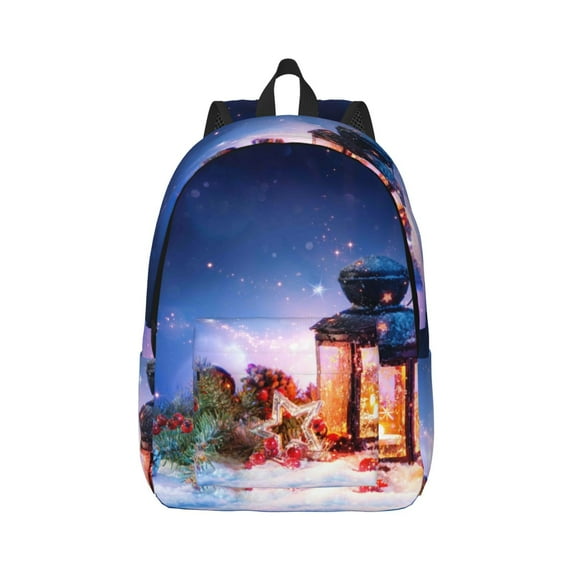 Daiia Lantern On Snow With Christmas Vintage Canvas Backpack for Men and Women ,Hiking Backpack,Travel Laptop Bag for School,Large Capacity Backpack