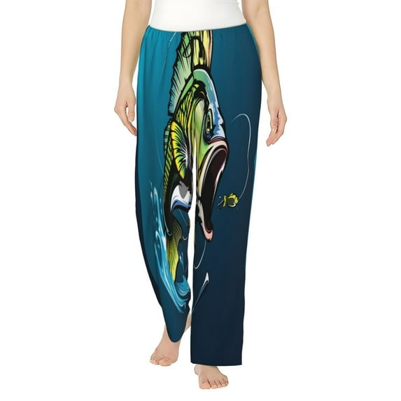 Daiia Largemouth Bass Fish Pattern Women's Sleep Pant with Pockets and Drawstring,Pajama Pants-Small