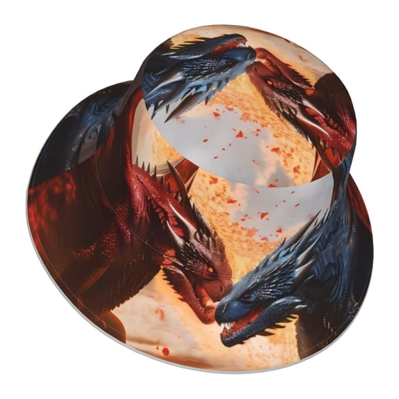 Daiia Lava Dragon Pattern Bucket Hat - Trendy Cotton Sun Hat for Beach, Golf, Fishing - Fun Outdoor Vacation Boonie for Men and Women