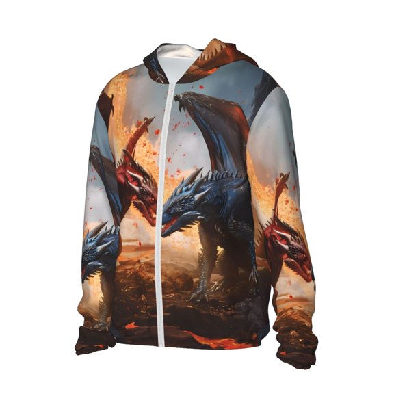Daiia Lava Dragon UPF 50  Sun Protection Hoodie Jacket Lightweight Long Sleeve Sun Shirt for Women Men with Pocket Hiking Outdoor-Medium