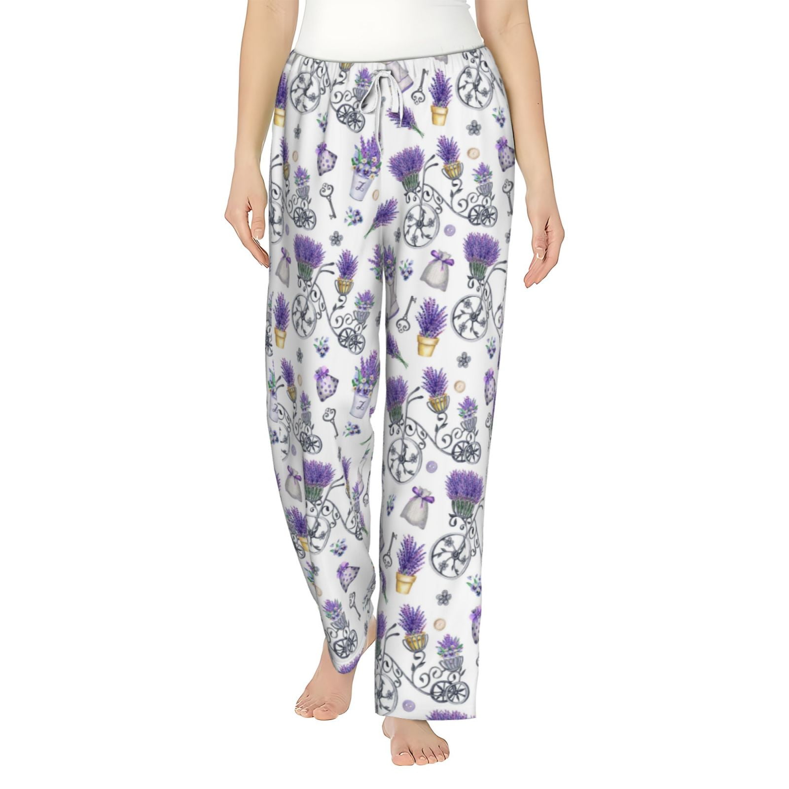 Daiia Lavender Bicycle Women's Sleep Pant with Pockets and Drawstring