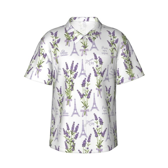 Daiia Lavender Flowers Hawaiian Shirt for Men Gentle Cotton Regular Short Sleeve Casual-Small