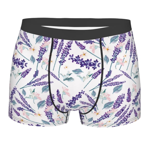 Daiia Lavender Flowers Men's Underwear Boxer Briefs, Cotton Stretch Moisture-Wicking Underwear-XX-Large