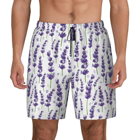 Daiia Lavender Flowers Mens Swim Trunks Swim Shorts Quick Dry Swim Shorts with Mesh Lining Pockets-Large