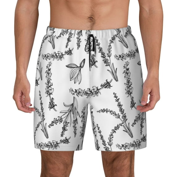 Daiia Lavender Flowers Mens Swim Trunks Swim Shorts Quick Dry Swim Shorts with Mesh Lining Pockets-XX-Large