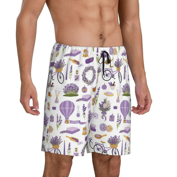 Daiia Lavender Flowers Mens Woven Stretch Pajama Short,Short Pajama Pants-3X-Large