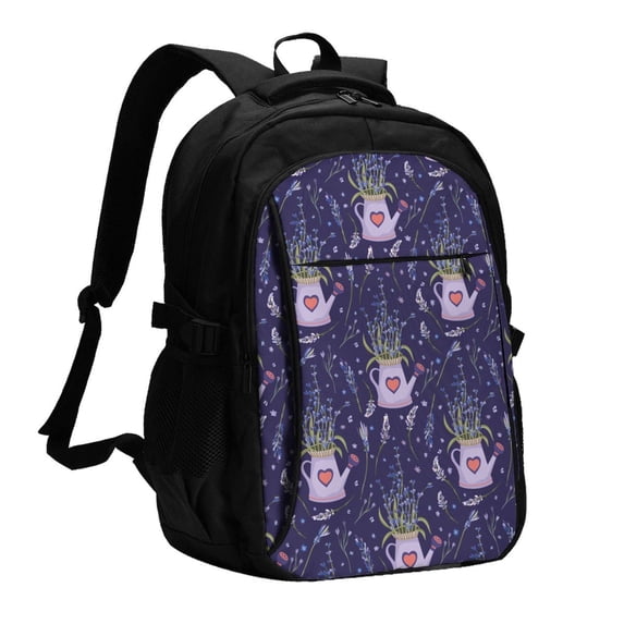 Daiia Lavender Flowers Pattern USB Charging Backpack for Men and Women, Anti-Theft Backpack,Travel Backpack,School Backpack,College Backpack,Laptop Backpack