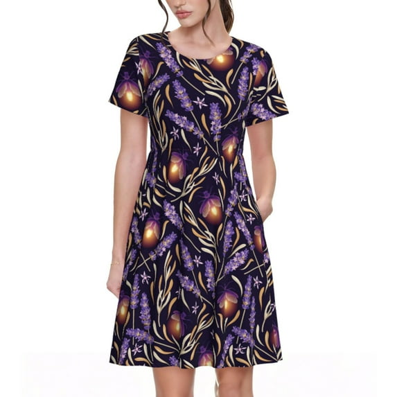 Daiia Lavender Flowers Print Women's Dresses 2025 Trendy Short sleeve Dresses Casual Baggy Flowy Maxi Sun Dresses