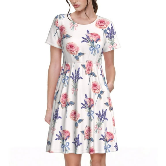 Daiia Lavender Flowers Print Women's Dresses 2025 Trendy Short sleeve Dresses Casual Baggy Flowy Maxi Sun Dresses