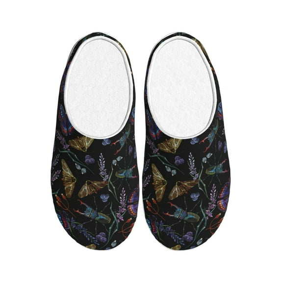 Daiia Lavender Flowers Print Women’s Fuzzy Slippers Memory Foam Lightweight House Shoes Cozy Loafer Flannel House Shoes-44/45