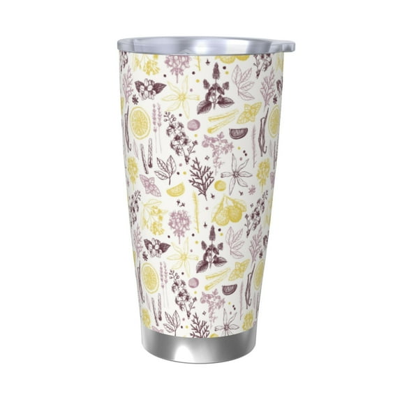 Daiia Lavender Flowers Printed 20oz Insulated Coffee Cup with Straw Topper, Fully Spill Proof Travel Coffee Mug, Stainless Steel Tumbler for Work Home Outdoor Car-Without Straw