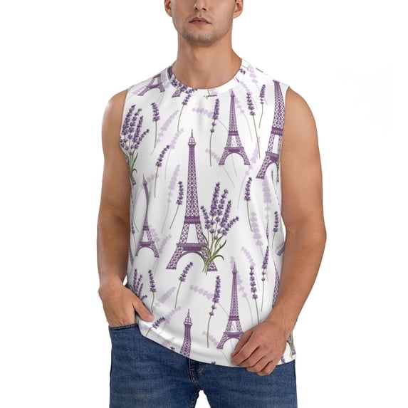 Daiia Lavender Flowers Printed Men's Tank Tops,Casual Soft Sleeveless Gym Muscle Shirts Bodybuilding Tee-XX-Large