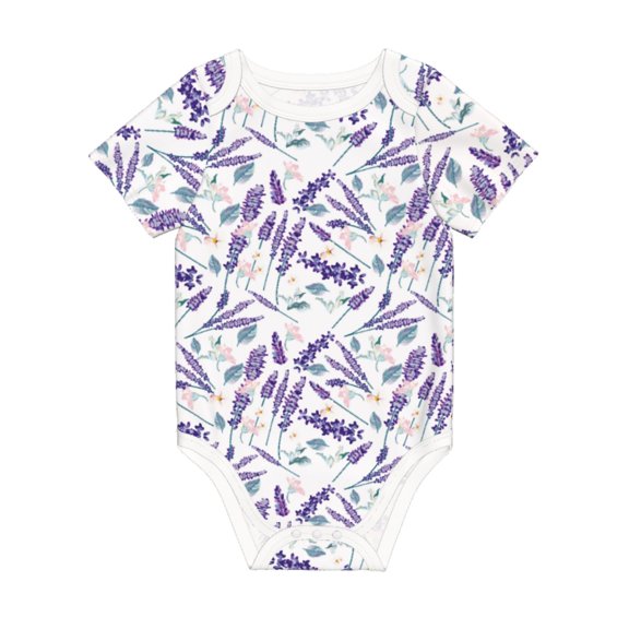 Daiia Lavender Flowers Printed Unisex-Baby Short Sleeve Onesies Bodysuits Baby Climbing Clothes Soft and Comfortable Romper with Expandable Shoulder Design-3 Months
