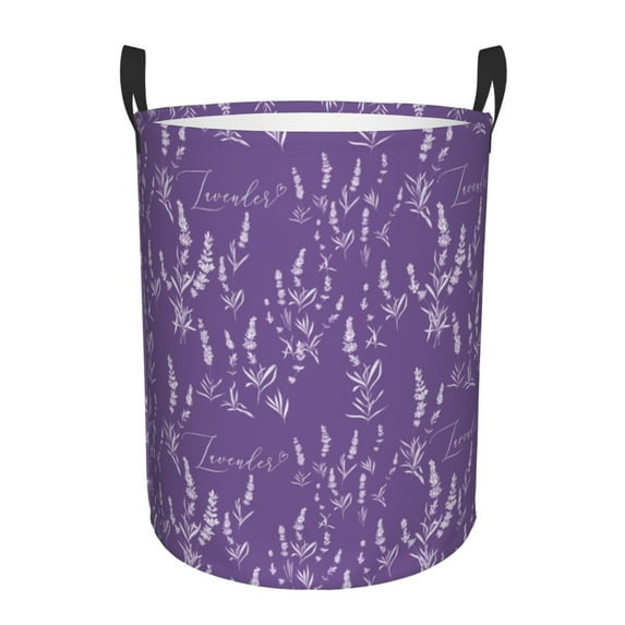 Daiia Lavender Flowers Round Laundry Basket with Handles Thickened Waterproof Circular hamper,Dirty Clothes Storage Basket for Bedroom,Bathroom,College Dorm-Medium