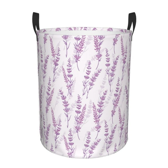 Daiia Lavender Flowers Round Laundry Basket with Handles Thickened Waterproof Circular hamper,Dirty Clothes Storage Basket for Bedroom,Bathroom,College Dorm-Small