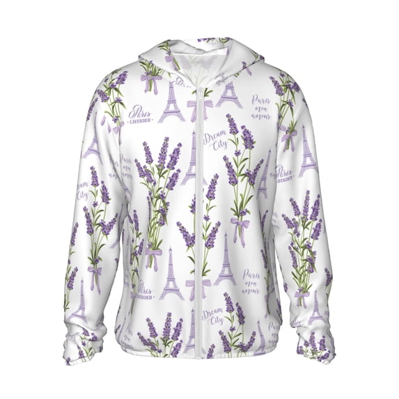 Daiia Lavender Flowers UPF 50+ Sun Protection Hoodie Jacket Lightweight Long Sleeve Sun Shirt for Women Men with Pocket Hiking Outdoor-Large