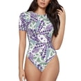 thumbnail image 1 of Daiia Lavender Flowers print Women's Crew Neck Short Sleeve Bodysuit Fashion Tops Fit Casual Basic Extender Bodysuit-Small, 1 of 9