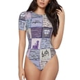 thumbnail image 1 of Daiia Lavender Flowers print Women's Crew Neck Short Sleeve Bodysuit Fashion Tops Fit Casual Basic Extender Bodysuit-XX-Large, 1 of 9
