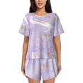 thumbnail image 1 of Daiia Lavender Glitter Foil Stripes Pattern Womens Pajama Sets Short Sleeve Pajamas for Women Sets Soft Lounge Sets Casual Round Neck Sleepwear PJS-Small, 1 of 7
