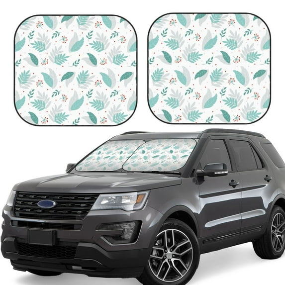 Daiia Leaf Print Green 2PCS Car Windshield Sun Shade, Foldable Sun Shield for Car Front Window, Auto Sun Blocker Visor Protector Universal for Truck SUV Pickup-Medium