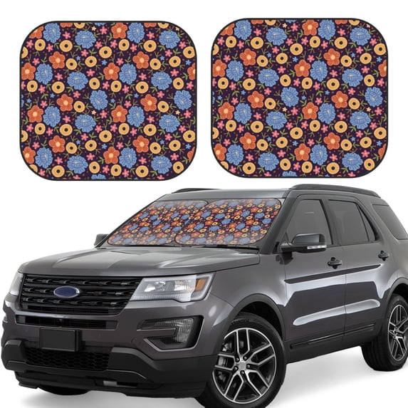 Daiia Leaves Flower 2PCS Car Windshield Sun Shade, Foldable Sun Shield for Car Front Window, Auto Sun Blocker Visor Protector Universal for Truck SUV Pickup-Large