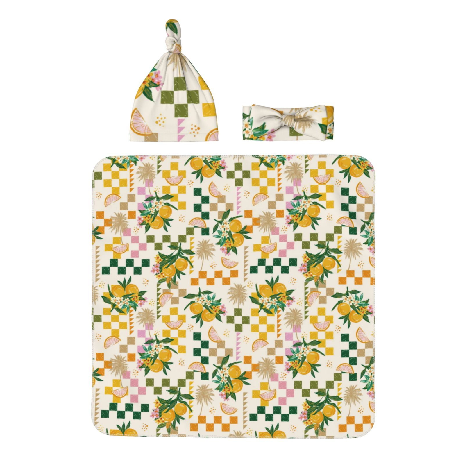 Daiia Lemon Pattern Baby Girl Newborn Receiving Blanket with Matching