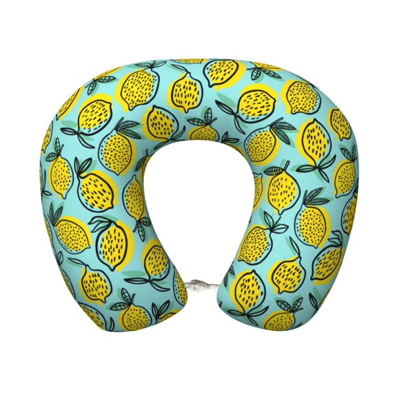 Daiia Lemon1 Pattern Travel Pillow 100% Pure Memory Foam Travel Neck Pillow, Airplane Pillow U-Shaped Neck Pillow Ergonomic Travel Pillow