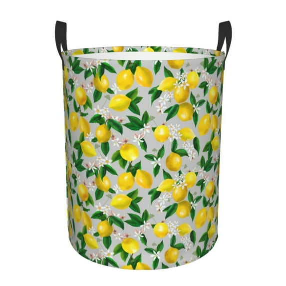 Daiia Lemon1 Round Laundry Basket with Handles Thickened Waterproof Circular hamper,Dirty Clothes Storage Basket for Bedroom,Bathroom,College Dorm-Medium