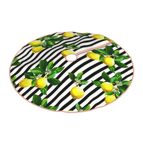 Daiia Lemons on Striped Drawing Merry Christmas Tree Skirt , Xmas Large Lace-up Tree Skirt, Santa Snowflakes Rustic Home Decorations New Year Party Farmhouse Decor-48"