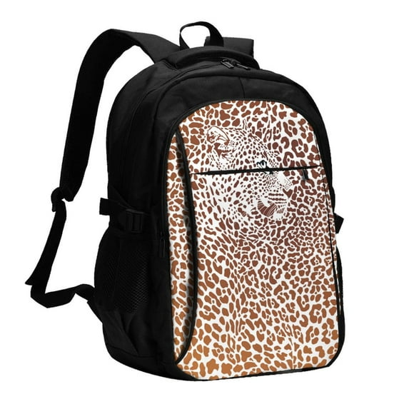 Daiia Leopard Brown Pattern USB Charging Backpack for Men and Women, Anti-Theft Backpack,Travel Backpack,School Backpack,College Backpack,Laptop Backpack